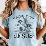 Saddle Up We're Following Jesus Black DTF Transfer