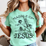 Saddle Up We're Following Jesus Black DTF Transfer