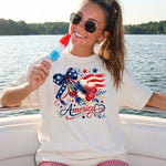 Boho Floral America with Blue Bow DTF Transfer
