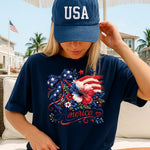 Boho Floral America with Blue Bow DTF Transfer