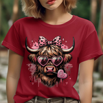 Highland Cow Pink Glasses with Lollipop DTF Transfer