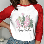 Merry Christmas Trees Pink and Green DTF Transfer