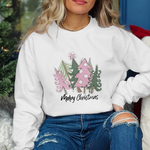 Merry Christmas Trees Pink and Green DTF Transfer