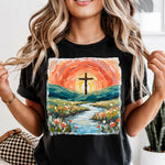 Cross with Floral Sunset DTF Transfer
