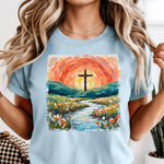 Cross with Floral Sunset DTF Transfer