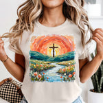 Cross with Floral Sunset DTF Transfer