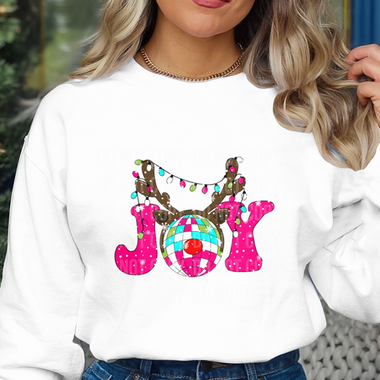 Joy Hot Pink Disco ball with Antlers DTF Transfer