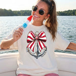Red Strip Bow with Anchor DTF Transfer