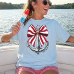 Red Strip Bow with Anchor DTF Transfer