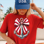 Red Strip Bow with Anchor DTF Transfer