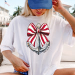 Red Strip Bow with Anchor DTF Transfer