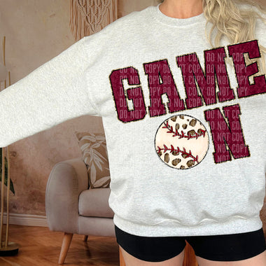 Maroon Game On Faux Chenille DTF Transfer