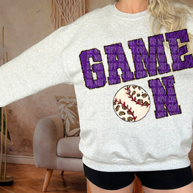 Purple Game On Faux Chenille DTF Transfer