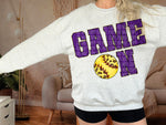 Purple Game On Faux Chenille DTF Transfer