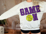 Purple Game On Faux Chenille DTF Transfer