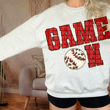 Red Game On Faux Chenille DTF Transfer