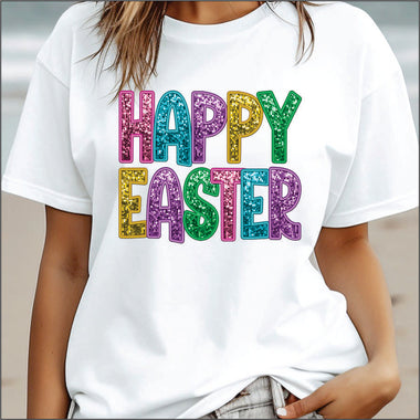 Happy Easter Faux Glitter DTF Transfer