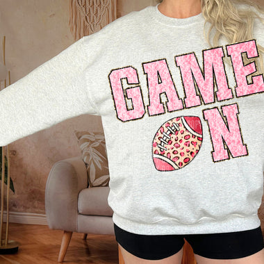 Pink Game On Faux Chenille DTF Transfer