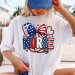 Patriotic Nurse with Bow  DTF Transfer