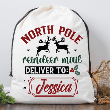 North Pole Reindeer Mail Sant Bag Custom DTF Transfer