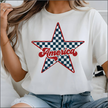 America Check Star DTF Transfer