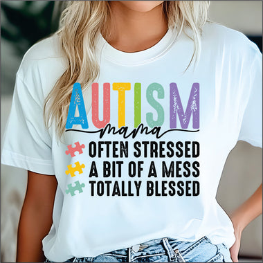 Autism Mama Stressed Blessed DTF Transfer