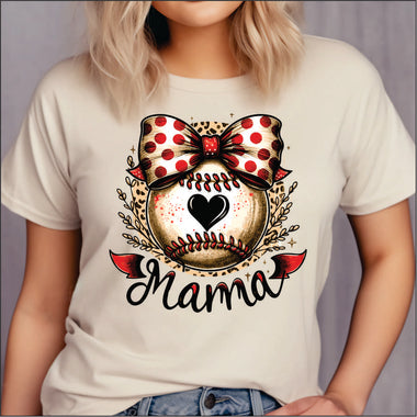 Baseball Mama Bow and Heart DTF Transfer