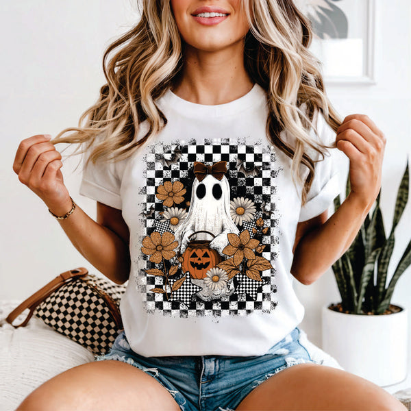 Checked Ghost Black and White Check Ghost – Sweet Tee Transfers