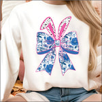 Blue Floral Bow w Ears DTF Transfer