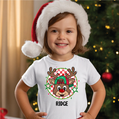 Custom Boy Reindeer with Name DTF Transfer