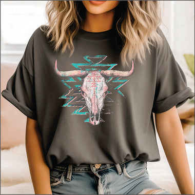 Bull Skull Aztec Pink DTF Transfer