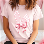 Checkered Bunny Ears with Bow  DTF Transfer