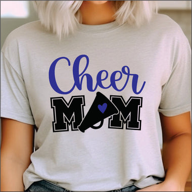 Cheer Mom with Megaphone and Heart Blue DTF Transfer