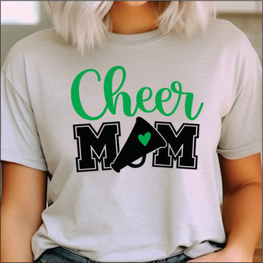 Cheer Mom with Megaphone and Heart Green DTF Transfer