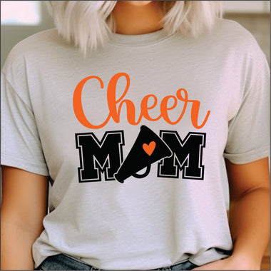 Cheer Mom with Megaphone and Heart Orange DTF Transfer