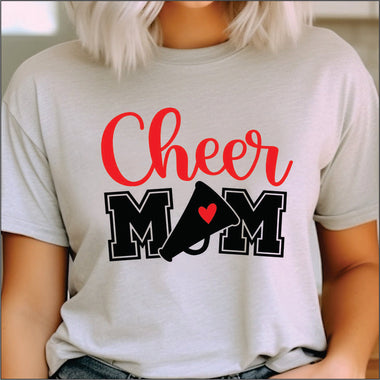 Cheer Mom with Megaphone and Heart Red DTF Transfer