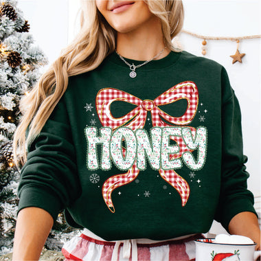 Christmas Red Check Bow Honey