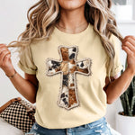 Cowhide Cross with Faux Pearls DTF Transfer