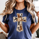 Cowhide Cross with Faux Pearls DTF Transfer