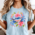 Blue Floral Crab DTF Transfer