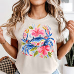 Blue Floral Crab DTF Transfer