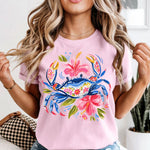 Blue Floral Crab DTF Transfer