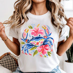 Blue Floral Crab DTF Transfer