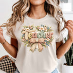 Faux Crochet Teacher with Flowers DTF Transfer