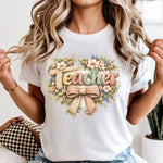 Faux Crochet Teacher with Flowers DTF Transfer