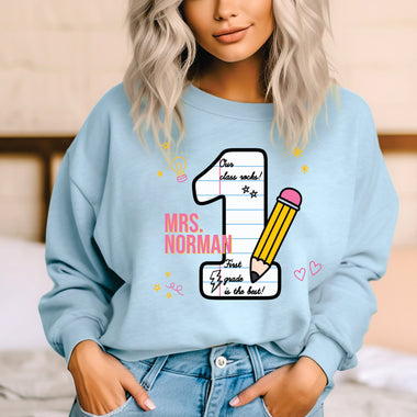 Custom Paper Number First Grade Teacher DTF Transfer