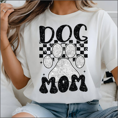 Dog Mom Silver Faux Glitter DTF Transfer