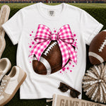 Bright Pink and White Gingham Bow Football DTF Transfer DTF Heat Press Transfer from Sweet Tee Transfers