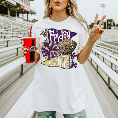 Friday Night Lights Purple and Gold DTF Transfer DTF Heat Press Transfer from Sweet Tee Transfers