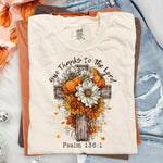 Give Thanks to the Lord Fall Cross Floral DTF Transfer DTF Heat Press Transfer from Sweet Tee Transfers
